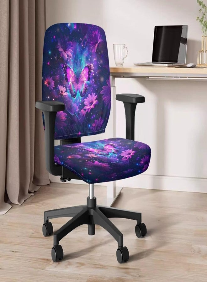 Wanzuoeng Butterfly Daisy Print Office Chair Covers 2 Pack, Galaxy Printed Office Chair Slipcover for Home and Office, Removable Soft Stretchy Rotating Chair Covers, Home Accessories - Image 4